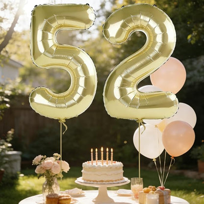 40 Inch Number 52 Balloons for 52nd Birthday Party Decorations, 0-100 Champagne - Image 3