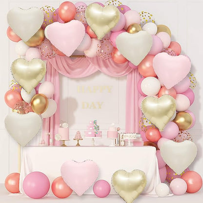 Pink White Gold Heart Balloons - Image 5