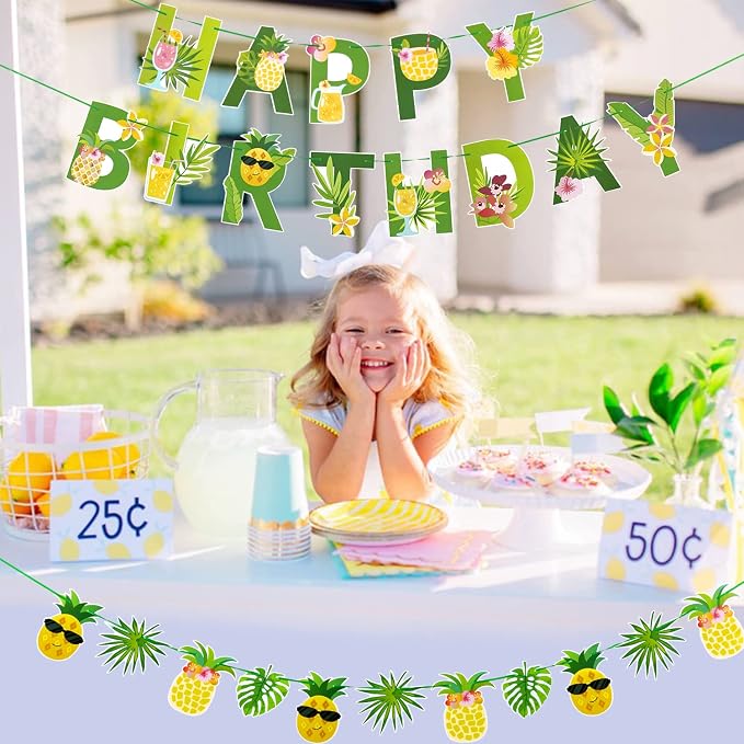 SUNBEAUTY Fruit Party Decorations Happy Birthday Pineapple Element Banner - Image 5