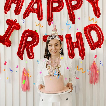 Red Happy Birthday Balloon Banner Set -16" Foil Letters Balloons | 76pcs - Image 9