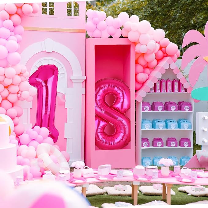 40 Inch Number Balloon Hot Pink 18 Set Pink Theme 18th Birthday Decor 10Pcs | - Image 3