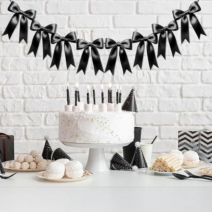 2 Strings of 16PCS Black Bow Garlands Banner Decoration, Pre-Strung Satin - Image 5