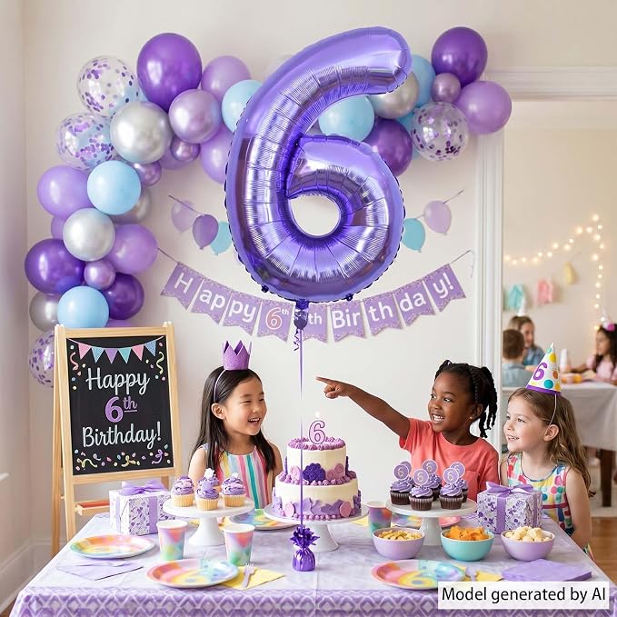 Purple Number 6 Balloon 40 Inch, Large Lavender Mylar Foil Number 6 - Image 6