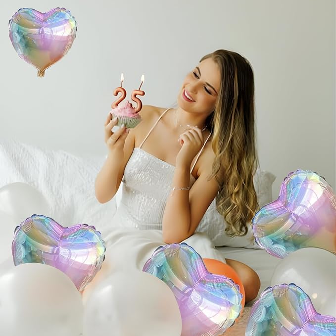 Colorful Heart Ballloons, 18 Inch Bright Silver Foil Love Heart Shaped Balloons - Image 2