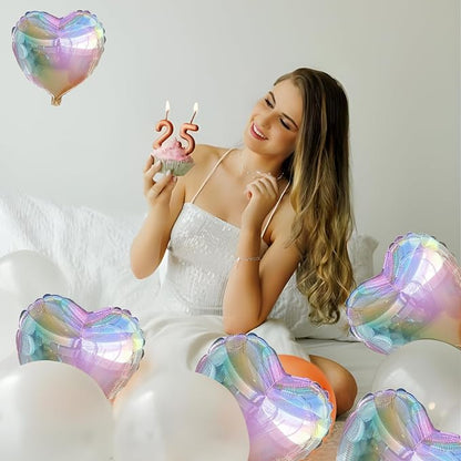 Colorful Heart Ballloons, 18 Inch Bright Silver Foil Love Heart Shaped Balloons - Image 2