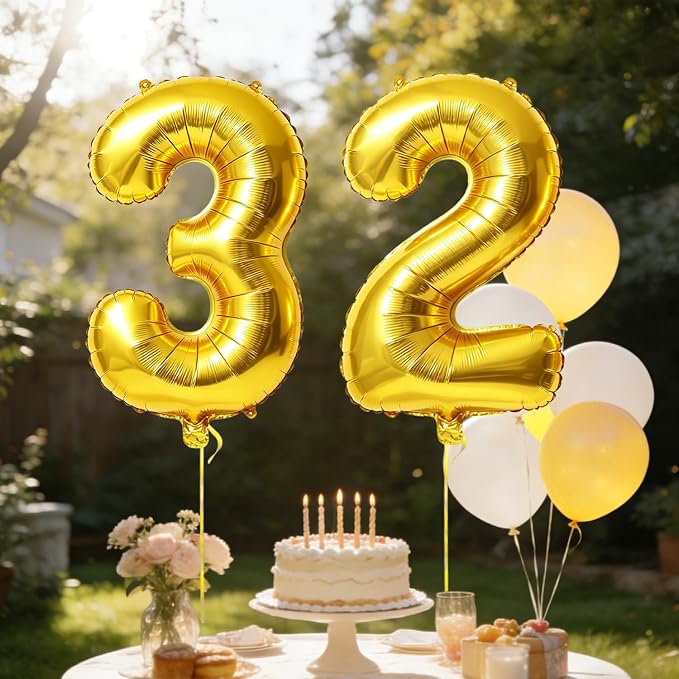 40 Inch Number 32 Balloons for 32nd Birthday Party Decorations, 0-100 Gold - Image 3