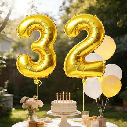 40 Inch Number 32 Balloons for 32nd Birthday Party Decorations, 0-100 Gold - Image 3