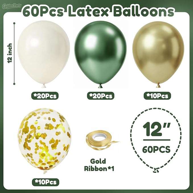 Green Gold Balloons, Baby Shower, Anniversary, Graduation, Wedding Party - Image 2