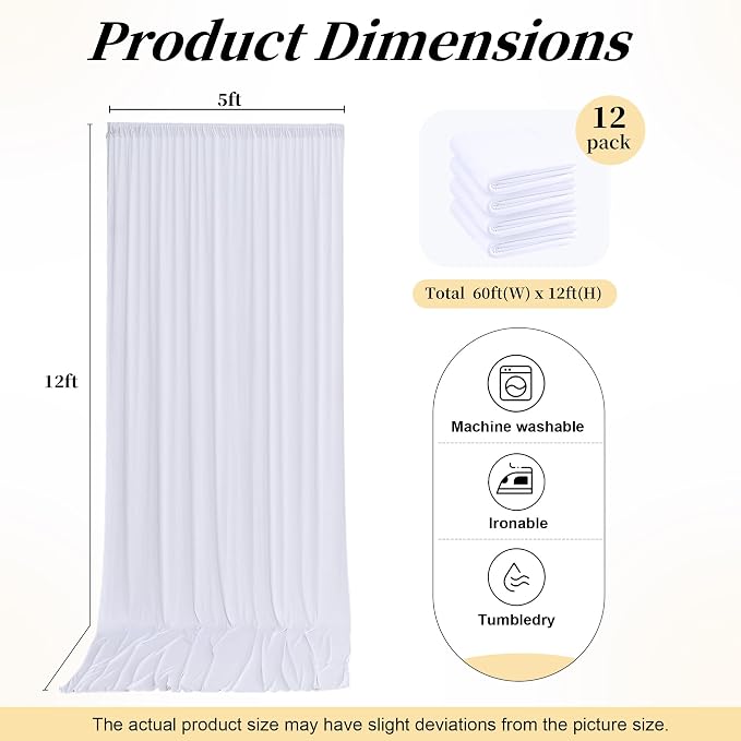 60ft x 12ft White Backdrop Curtains - Image 7