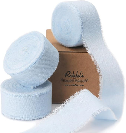 Ribbli 3 Rolls Light Blue Ribbon 1 Inch x 18 Yards Handmade Cotton Frayed by Ribbli