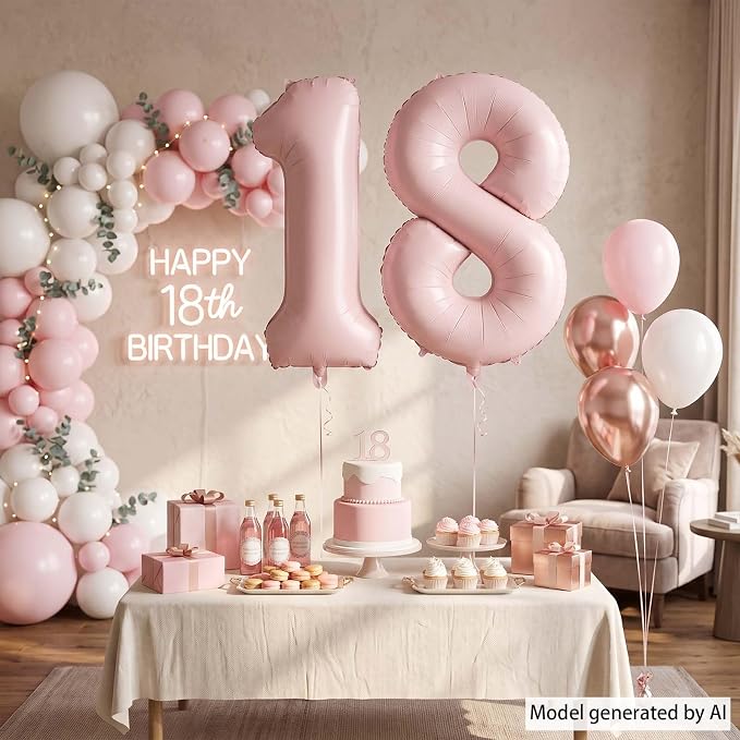 Baby Pink Number 18 Balloon 40 Inch, Matte Blush Foil Numeral Party Supplies | - Image 3