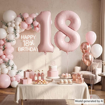 Baby Pink Number 18 Balloon 40 Inch, Matte Blush Foil Numeral Party Supplies | - Image 3