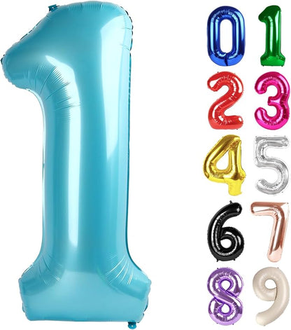 1 Balloon - Pastel Blue Birthday Number Balloons, 40 Inch Decorations | Pastel by ALPHADELTAPI