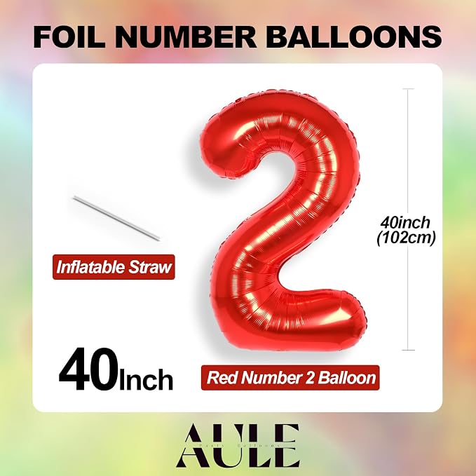 AULE 40 Inch Red 2 Balloon Number Foil 0-9 Birthday Big Numbers | Birthday - Image 5