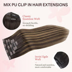 DOORES Clip in Hair Extensions Set 16 Inch 120g, 4pcs Invisi Edge Clip ins and 3pcs Classic Seamless Clip ins, Injected Virgin Real Human Hair Extensions Natural Invisible Straight, #1B