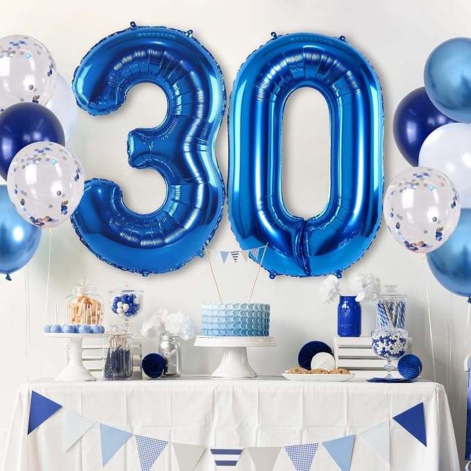 Number 30 Balloon Pastel Blue for Kids, XXL 30th Birthday Decor Foil Balloon - Image 5