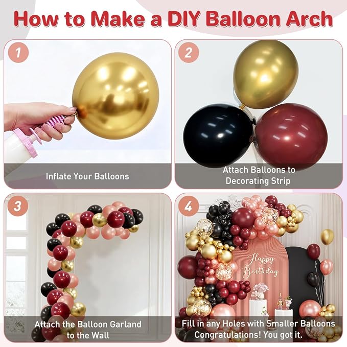 Burgundy Balloon Garland Arch Kit - Image 3