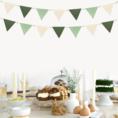 2 Sets of Sage Green Wood Beads Pennant Banner 20Pcs Flags Nursery Garland - Image 8