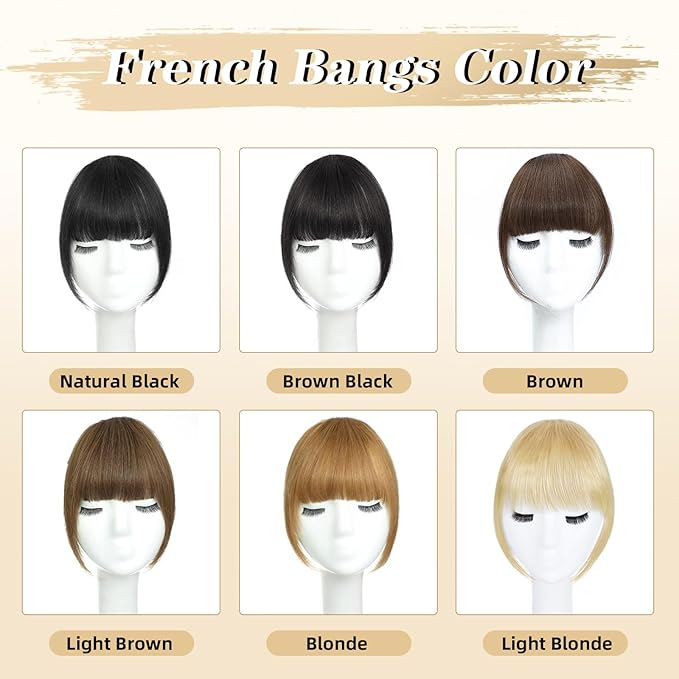 NAYOO Clip in Bangs - 100% Human Hair French Bangs Clip in Hair Extensions, Light Blonde French Bangs Fringe with Temples Hairpieces for Women Curved Bangs for Daily Wear