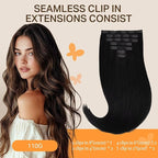 DOORES Seamless Clip in Hair Extensions Real Human Hair, Jet Black 120g 7pcs 24 Inch, Hair Extensions Clip in Human Hair Extensions Clip ins with Skin Weft Remy Straight Hair