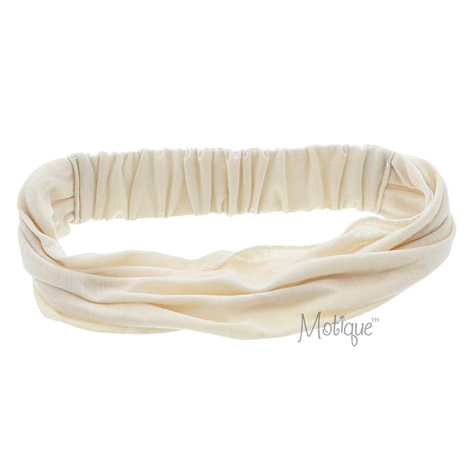 Motique Accessories Set of 3 Wide Cotton Head Band Solid Boho Yoga Style Soft Hairbands Tan Light Grey Dark Grey