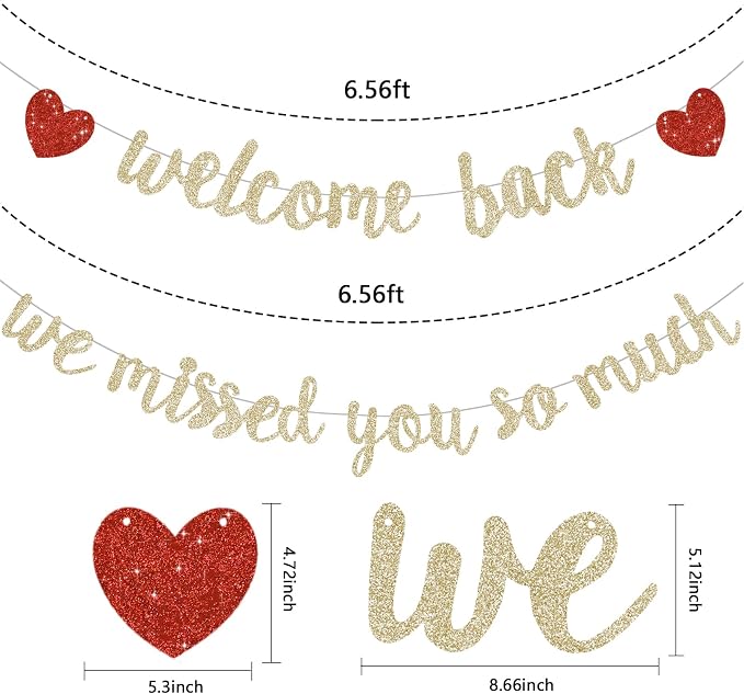 Glitter Champagne Welcome Back We Missed You So Much Banner NO DIY | Pre-Strung - Image 3