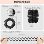 JessLab Spiral Hair Ties, 20 Pcs Traceless Phone Cord Hair Ties No Crease Spiral Bracelet Plastic Coil Ponytail Holders No-Damage Headband Hair Accessory for Girls Women Ladies Gift, Black Matte