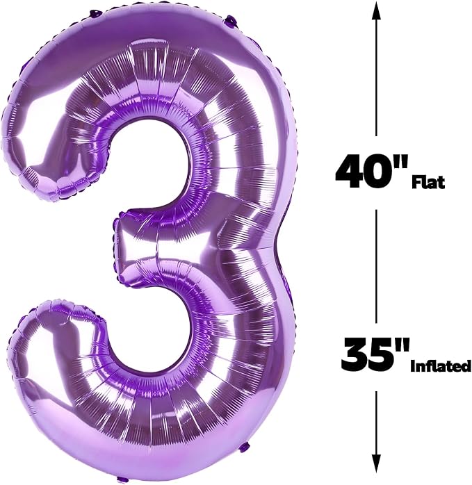 Purple Number 3 Balloon 40 inch, Balloon numbers party supplies, deco photo - Image 2