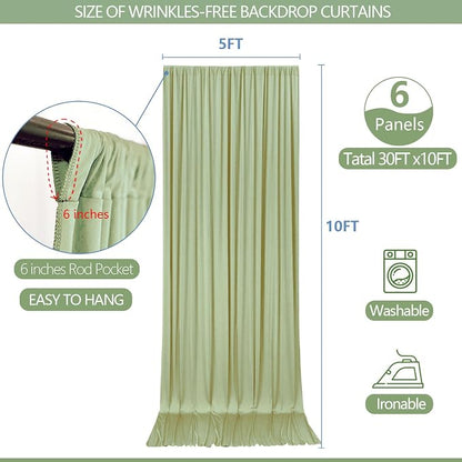 ESGOTBME 30x10ft Wrinkle Free Sage Green Backdrop Curtain - Image 4
