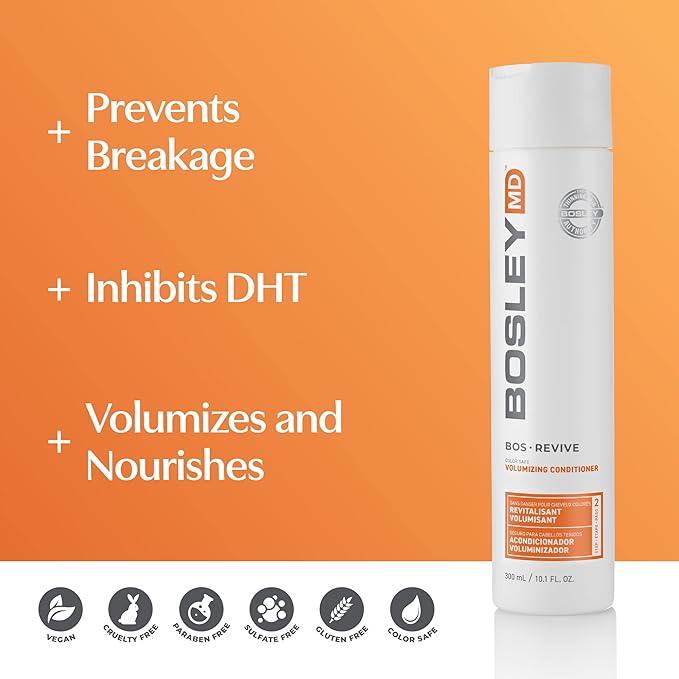 BosRevive Volumizing Conditioner for Thinning, Color/Chemically-Treated Hair – DHT Blocker, Sulfate-Free, Vegan, Biotin, Saw Palmetto & Rosemary – Thicker, Fuller Hair – 10.1 Fl Oz