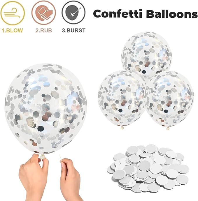 Balloons Teal Blue White Silver 12inch Mettalic Chrome Silver Confetti Balloon - Image 6