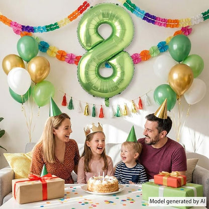 Light Green Number 8 Balloon 40 Inch, Glossy Metallic Numeral Event Decor | - Image 2