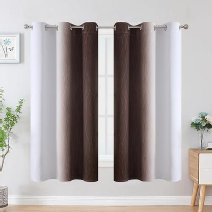 Brown and Greyish White Ombre Blackout Curtains - Image 2