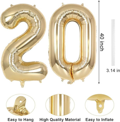 Champagne Gold Large Number 20 Balloon, 40 Inch Light Gold Foil Helium Number - Image 2