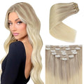 Ve Sunny Clip in Hair Extensions Ombre Ash Blonde to Platinum Blonde Remy Clip in Human Hair Extenisons Ombre Blonde Real Hair Clip in Extensions for Women Double Weft 22inch 7pcs 120g