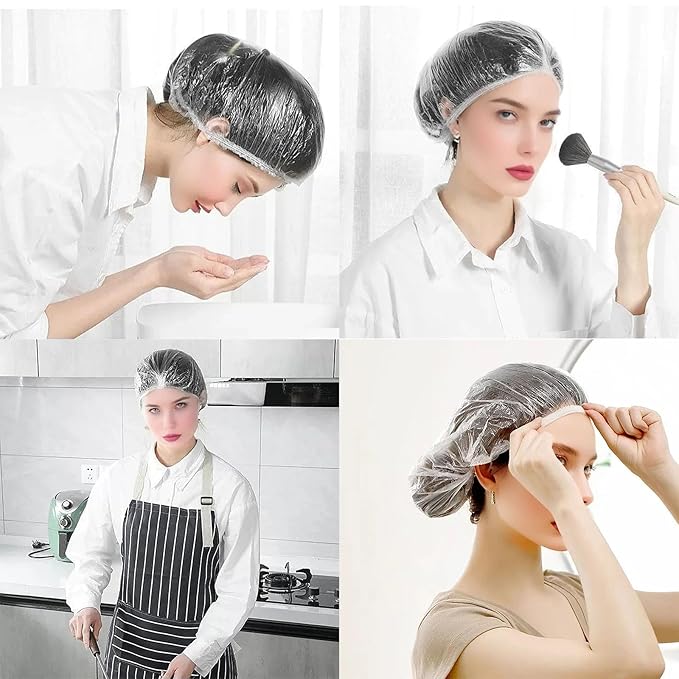 200 PCS Disposable Shower Caps – Large, Thickened & Waterproof Plastic Hair Bath Caps for Women & Men – Reusable Travel Essentials for Spa, Hotel, Salon, Home & Deep Conditioning (18.1 Inches, Clear)
