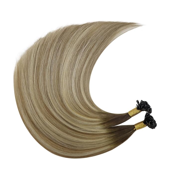 YoungSee K Tip Hair Extensions Balayage Keratin Tip Hair Extensions Balayage 24 Inch Long Dark Brown Ombre Brown with Blonde 50s/50g
