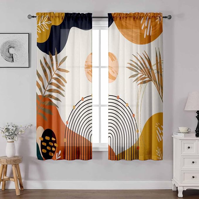Boho Curtains 63 Inch Length Mid Century Light Filtering Curtains by GOLDLAWN