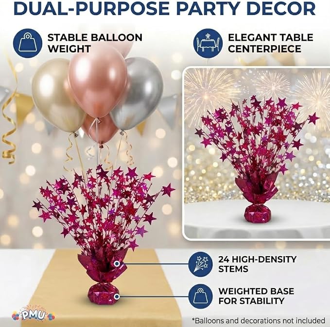 PMU Bursting Star Metallic Foil Spray Centerpiece- Burgundy Prismatic Balloon - Image 5