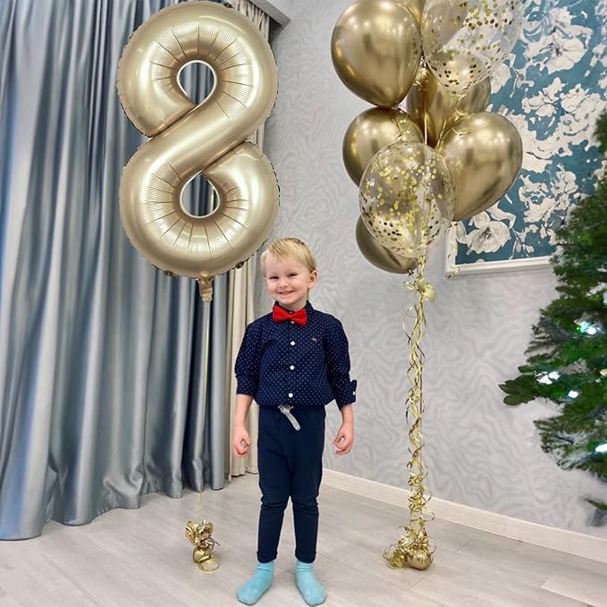 Metallic Gold Number 8 Balloons, 40 Inch Giant Light Champagne Gold Mylar Foil - Image 3