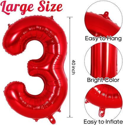 Red Number 3 Balloon 40 Inch, Big Large Foil Helium Number Balloons, Jumbo - Image 3