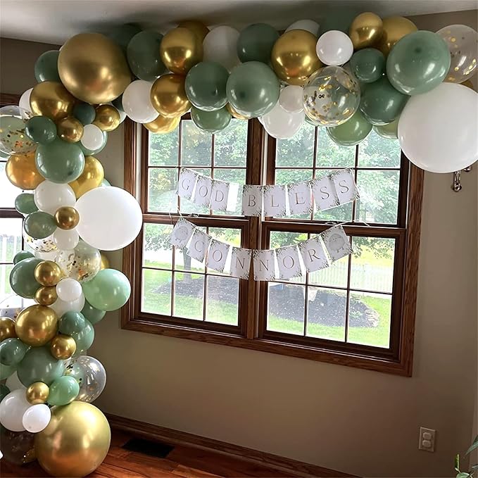 Dusty Sage Green and Gold Balloons, 12 Inch Retro Olive Green White Gold Latex - Image 9