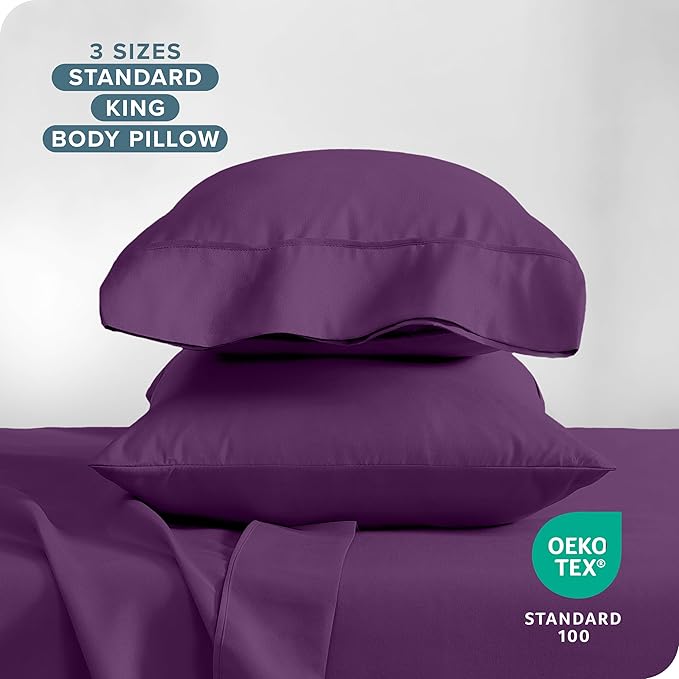 Bare Home Microfiber Pillow Cases - King Size Set of 2 - Cooling Pillowcases - Double Brushed - Plum Pillowcases Two Pack - Easy Care (King Pillowcase Set of 2, Plum)