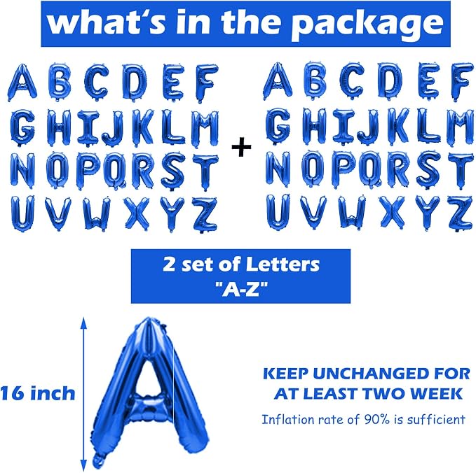 52 Pcs Blue Letter Balloons, Custom 2 Set A-Z Set - Image 3