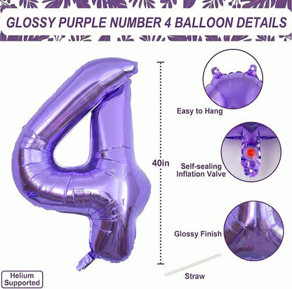 Purple Number 14 Balloon 40 Inch, Giant Metallic Foil 14th Birthday Decorations - Image 4
