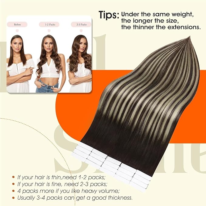 Full Shine Tape in Extensions Human Hair Balayage Tape in Hair Extensions Color 2/60/2 Human Hair Extensions Tapes in 14 Inch Seamless Invisible Tapes in Human Hair for Women 50Gram 20Pcs