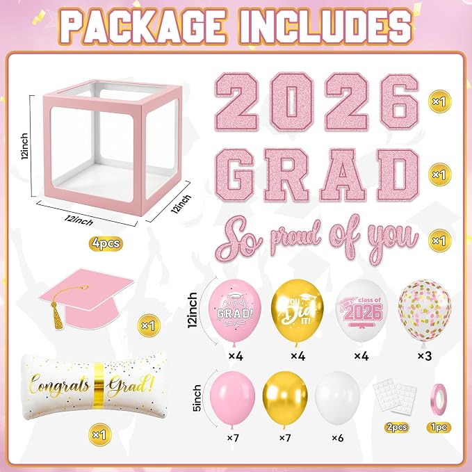 Graduation Decorations Class of 2026-Pink and Gold Graduation Party - Image 2