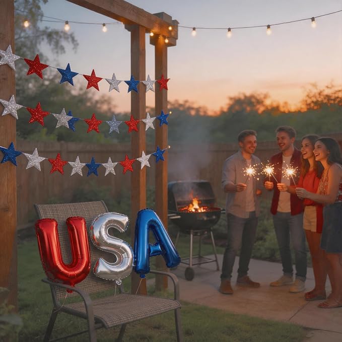 USA Independence Day Banner Garland – Red White and Blue 18 Inch Foil Letter - Image 4
