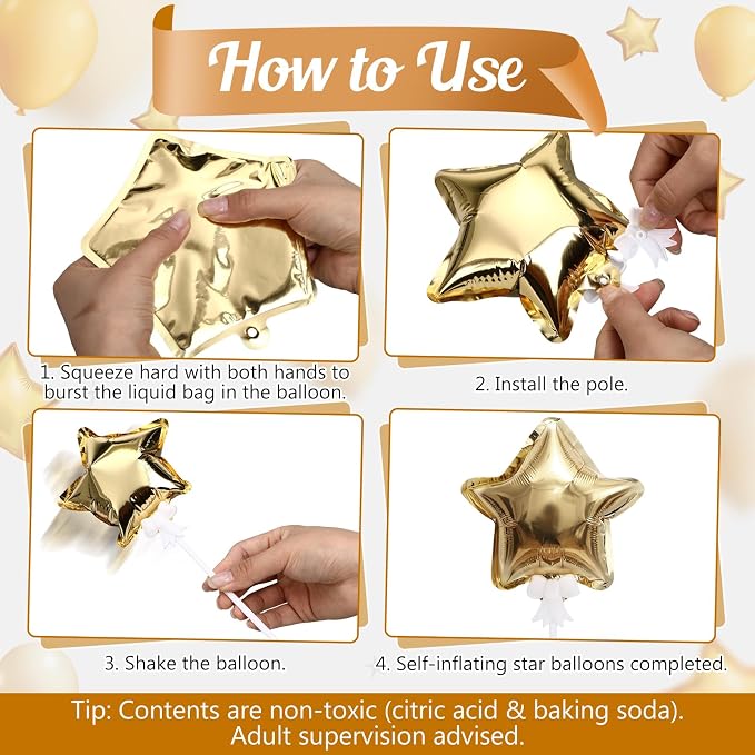 60 Pcs Mini Star Self Inflatable Balloons Bulk - Image 2