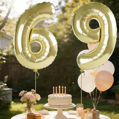 40 Inch Number 69 Balloons for 69th Birthday Party Decorations, 0-100 Champagne - Image 3